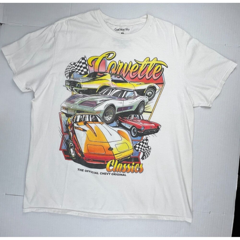 CHEMISTRY Chevrolet Corvette Classics Graphic T-Shirt XL White Racing Tee Retro
